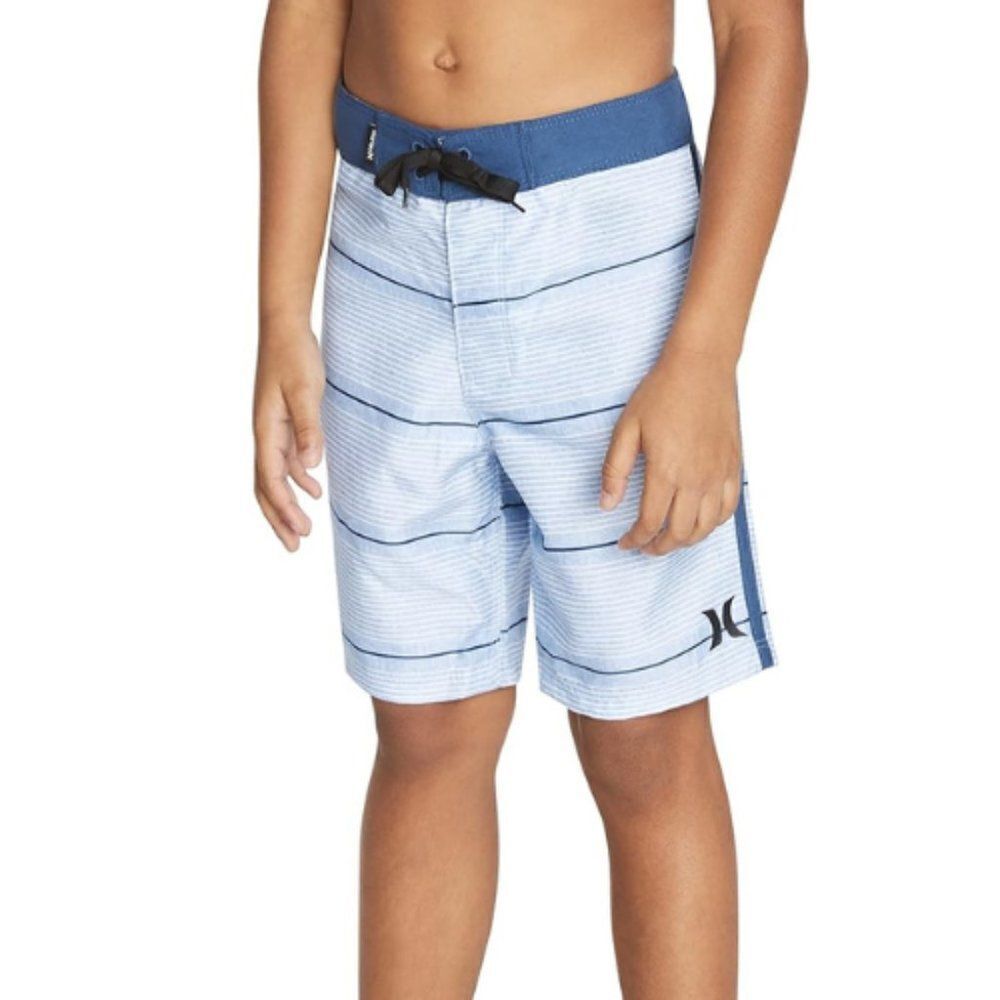 Hurley Boys' Blue Shoreline Stripe Surf Classic Board Shorts Size 16/28